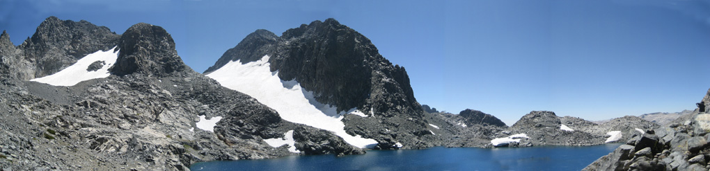 Lake Catherine and the back sides of Banner and Ritter above Lake Catherine from North Glacier Pass