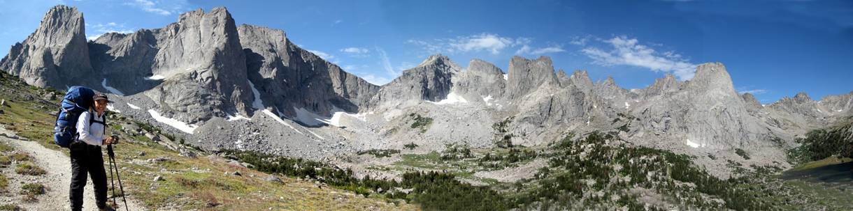 Lise Buyer overlooks the Cirque of the Towers on the approach to Jackass Pass